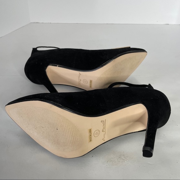Anne Michelle Heels Black Faux Suede Pearl Buckle 7-1/2 - Picture 3 of 15